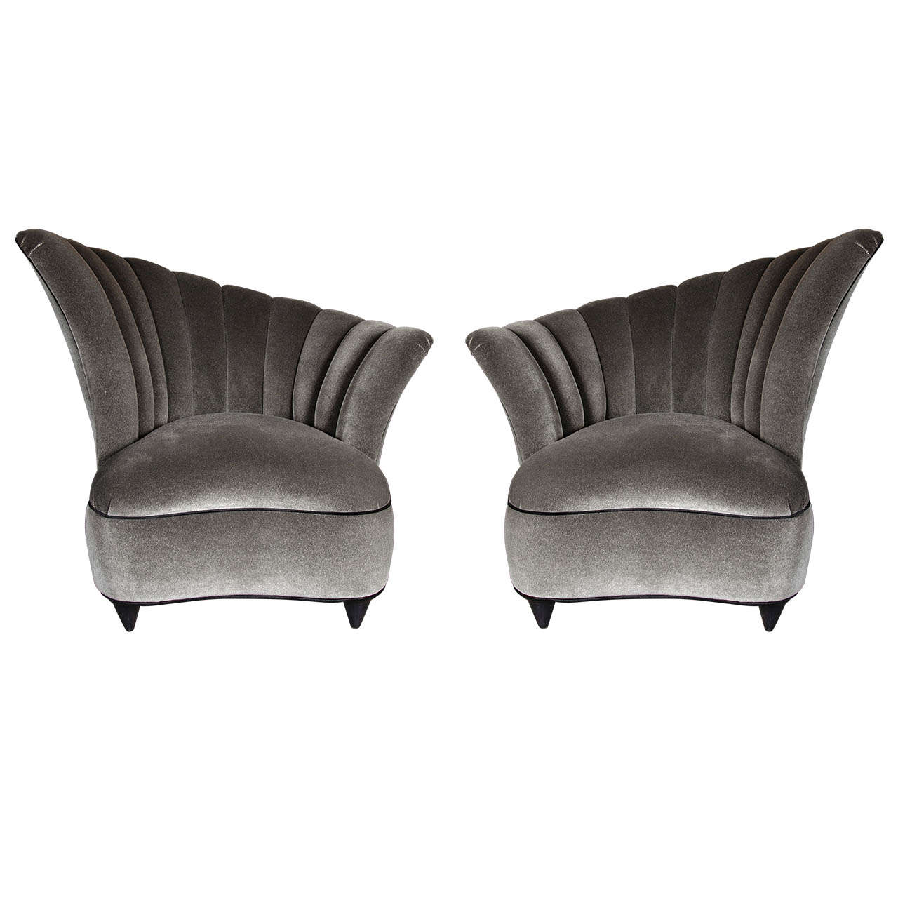 Pair of Hollywood Asymmetrical Tufted Hollywood Chairs