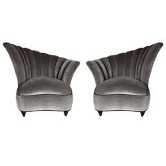 Pair of Hollywood Asymmetrical Tufted Hollywood Chairs