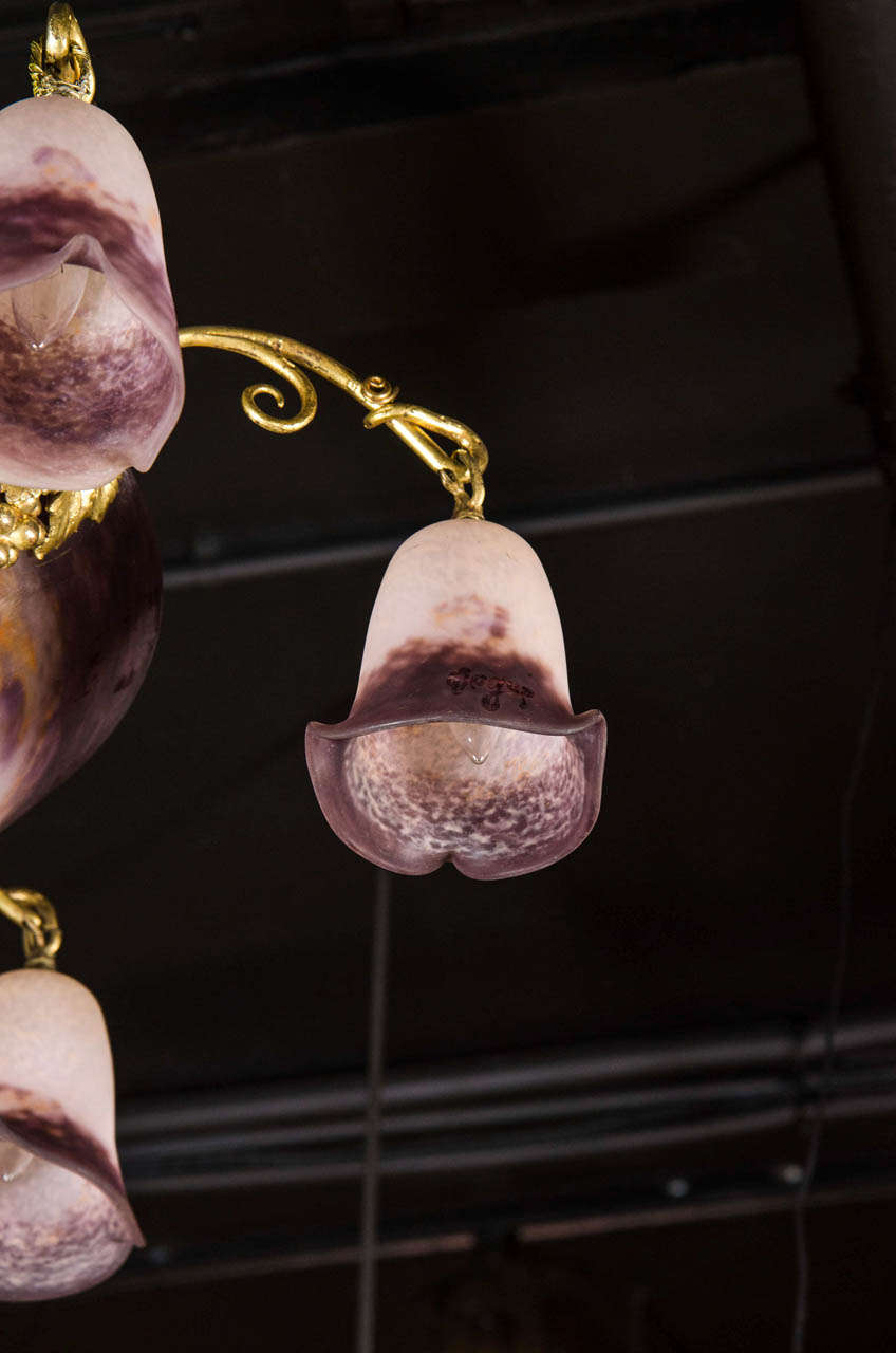 Art Deco Hand Blown Glass and Gilt Chandelier by Degué at 1stDibs