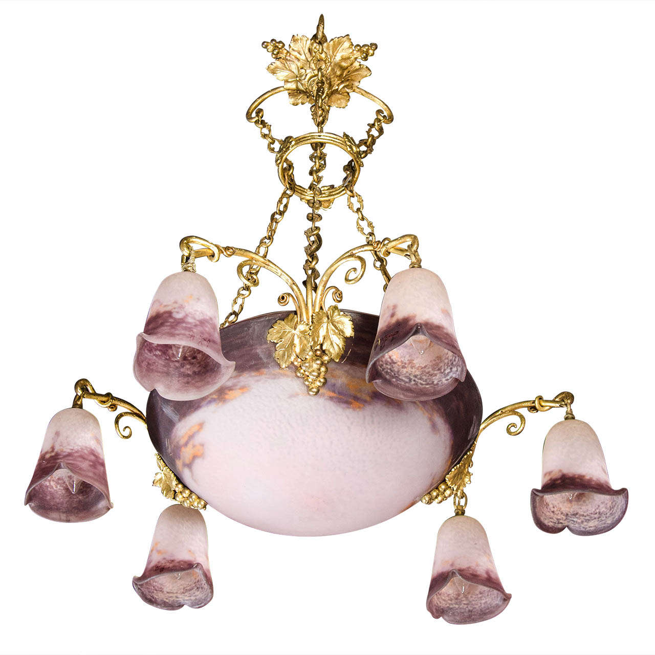 Art Deco Hand Blown Glass and Gilt Chandelier by Degué at 1stDibs