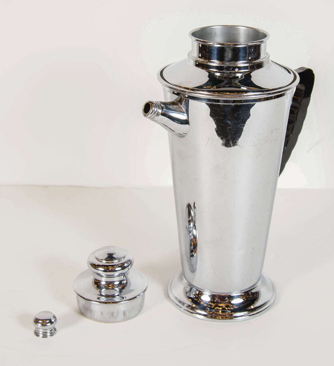 Art Deco Cocktail Shaker with Stylized Black Bakelite Handle at 1stDibs