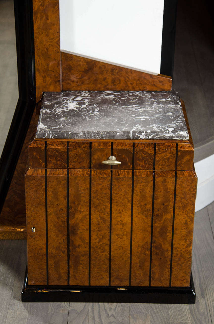 Stunning Art Deco FloorStanding Vanity/Dressing Mirror in Burled Elm