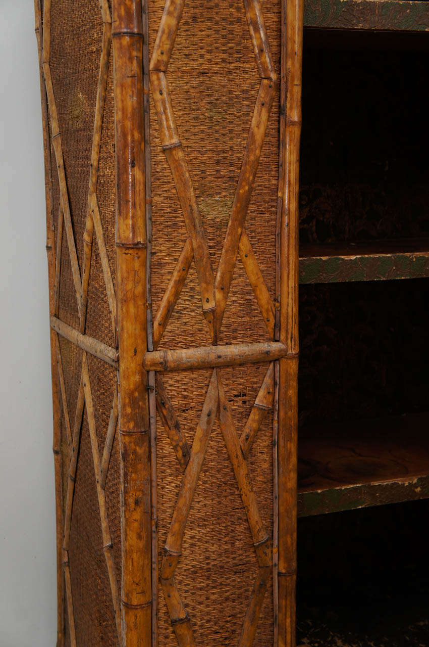 British 19th Century Victorian Bamboo and Seagrass Armoire with Open Shelves For Sale