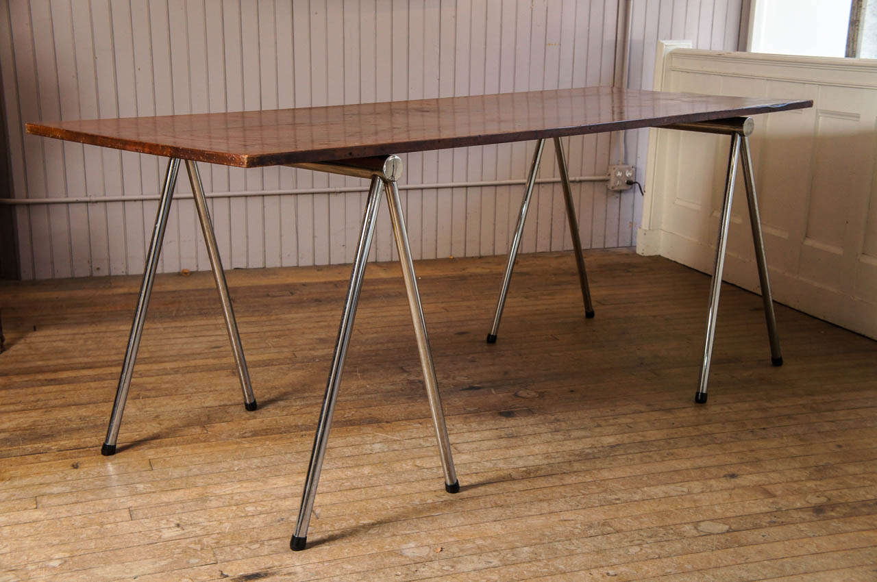 Chrome Sawhorse Table In Excellent Condition In Hudson, NY