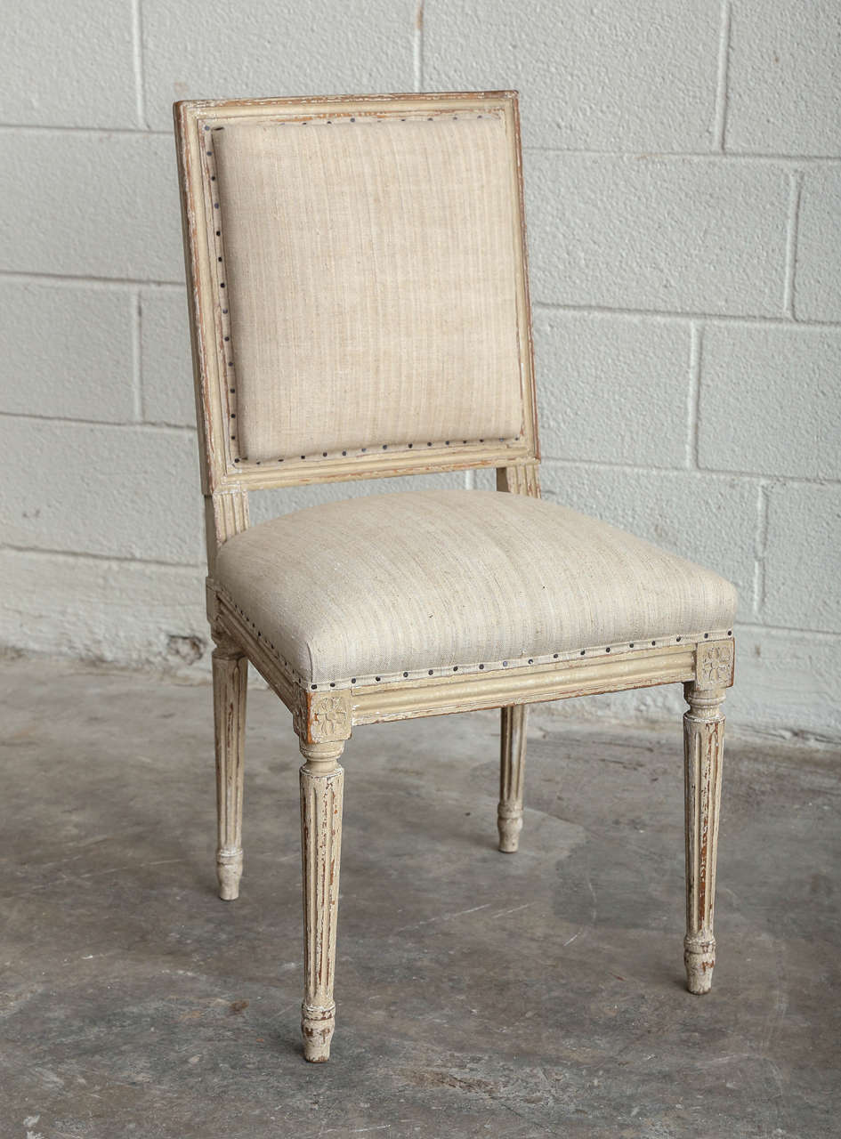 Louis XVI 19th c. set of 6 dining chairs upholstered in vintage Hungarian linen