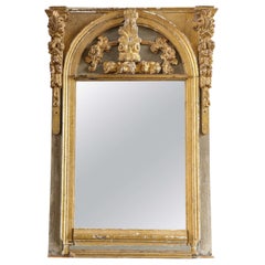Blue Painted and Gilded Carved Mirror Made with Early Altar Elements