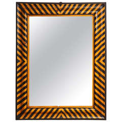 Black Striped Cove Form Wood Wall Mirror, Italy, 1960s