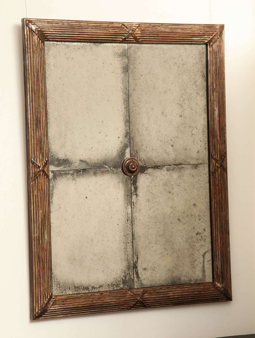 Silver Giltwood Wall Mirror with Carved Ribbon Details, French, 1920s