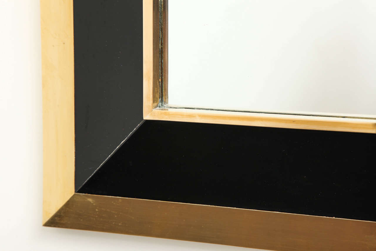 Late 20th Century Rectangular Brass and Black Lacquer Wall Mirror, French, 1970s For Sale