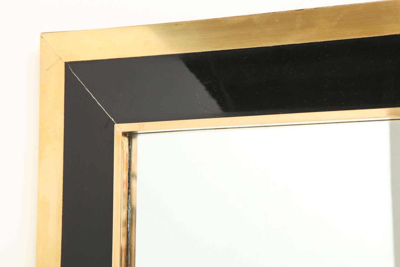 Rectangular Brass and Black Lacquer Wall Mirror, French, 1970s For Sale 1