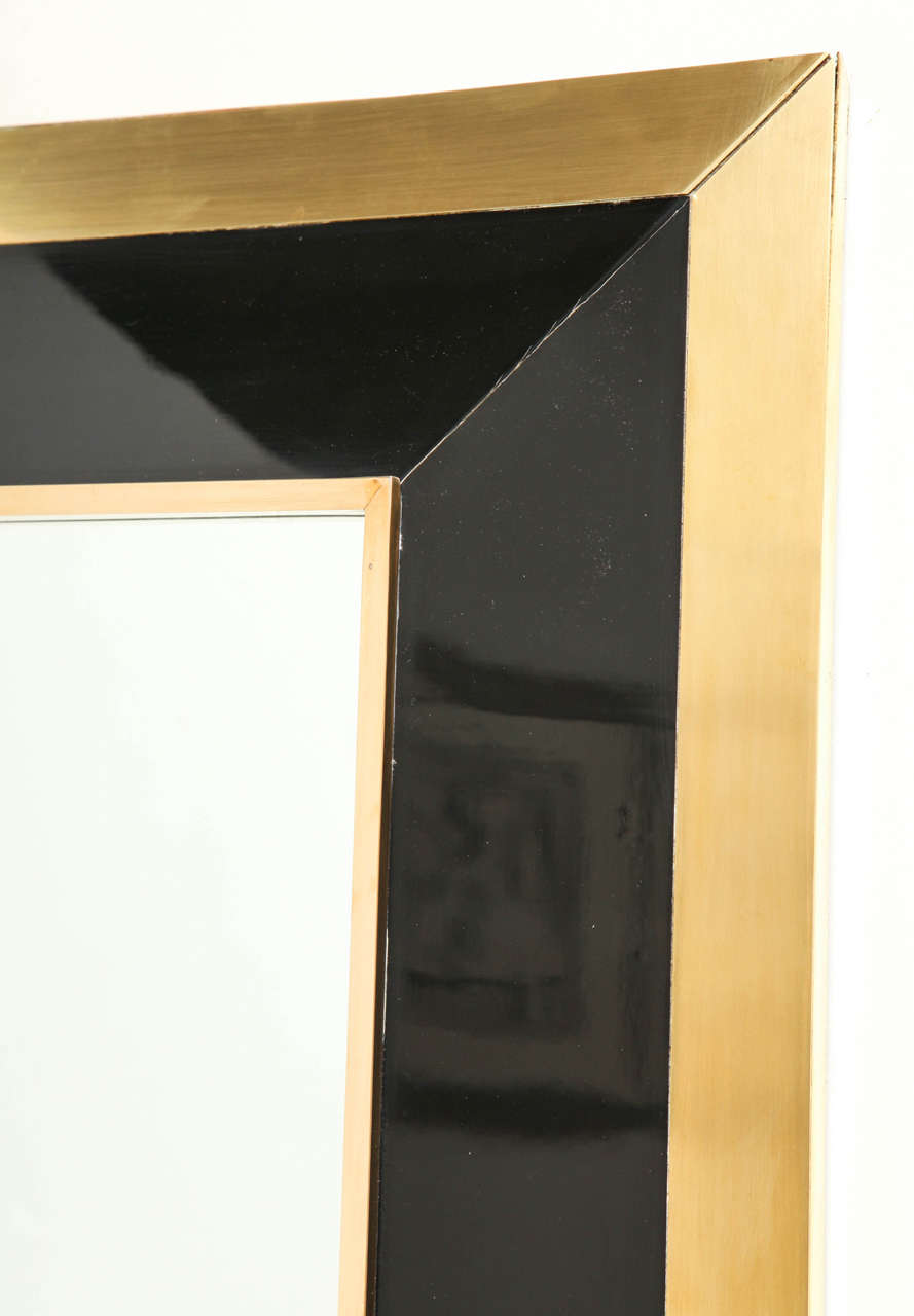 Rectangular Brass and Black Lacquer Wall Mirror, French, 1970s For Sale 3