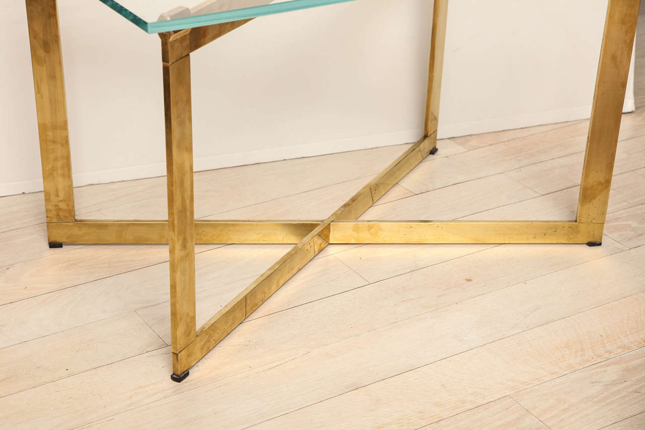 Brass X-Form Side Table with Glass Top, French, 1940s For Sale 1