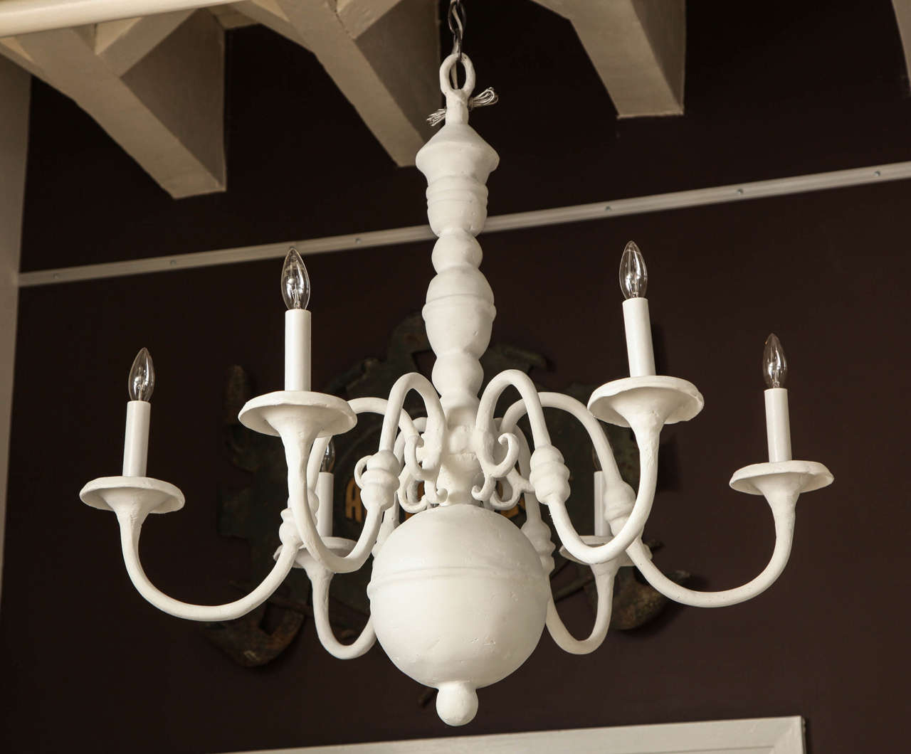 Dutch Style Plaster Six-Arm Chandelier, French, 1930s