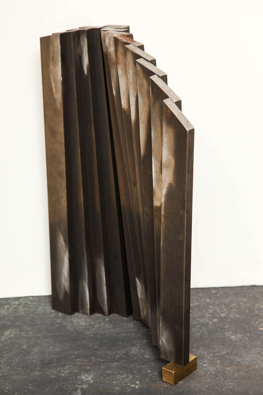 Abstract Steel and Brass Geometric Sculpture, Italian, 1970s 4