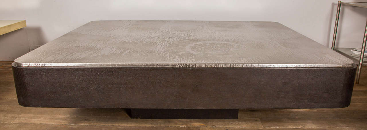 Ebonized Large Etched Steel-Top Coffee Table, Belgium 1970