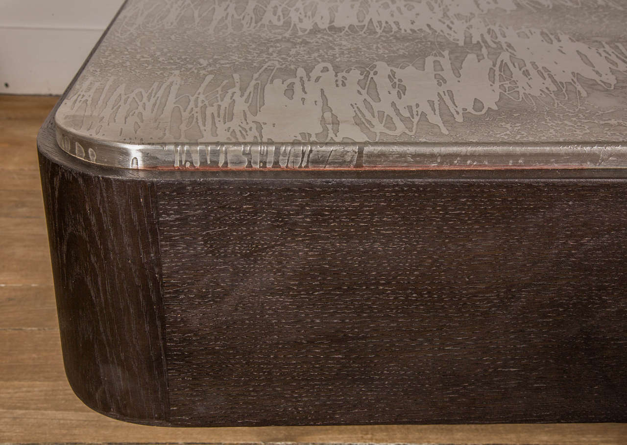 Large Etched Steel-Top Coffee Table, Belgium 1970 In Excellent Condition In Paris, Ile-de-France