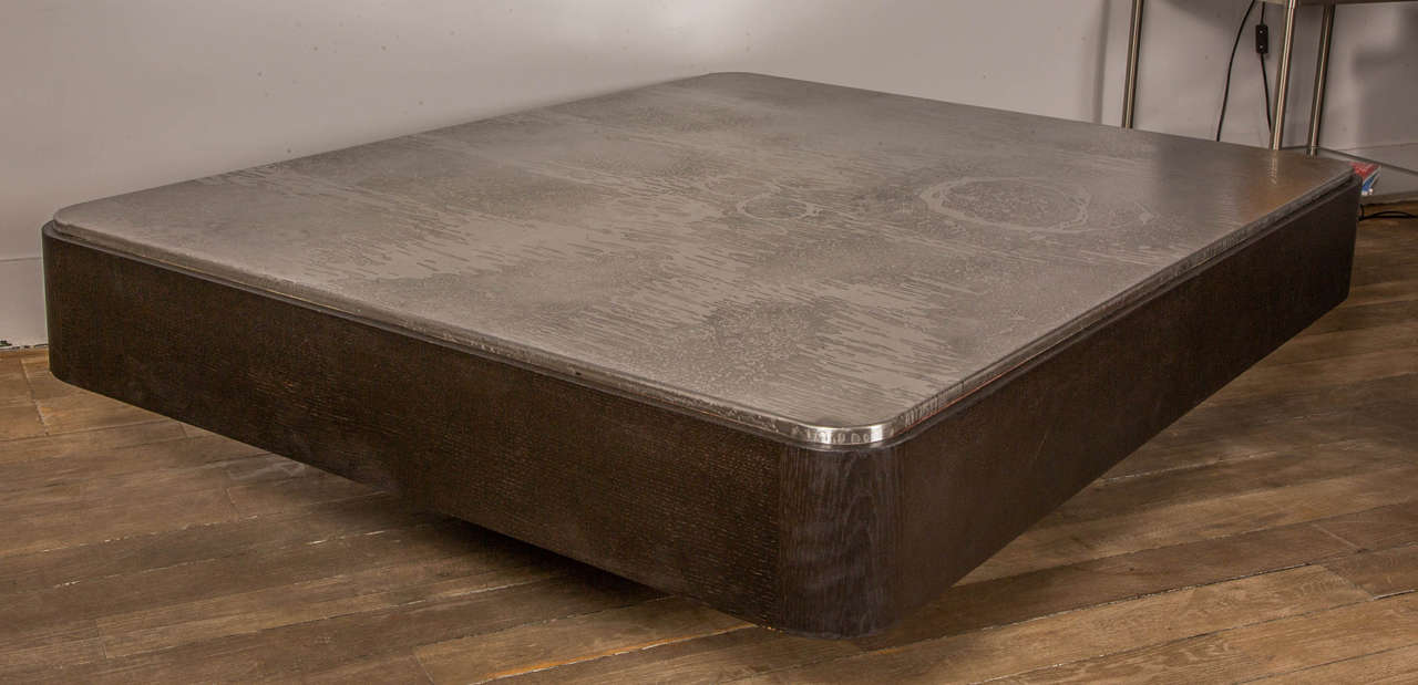 Large Etched Steel-Top Coffee Table, Belgium 1970 1