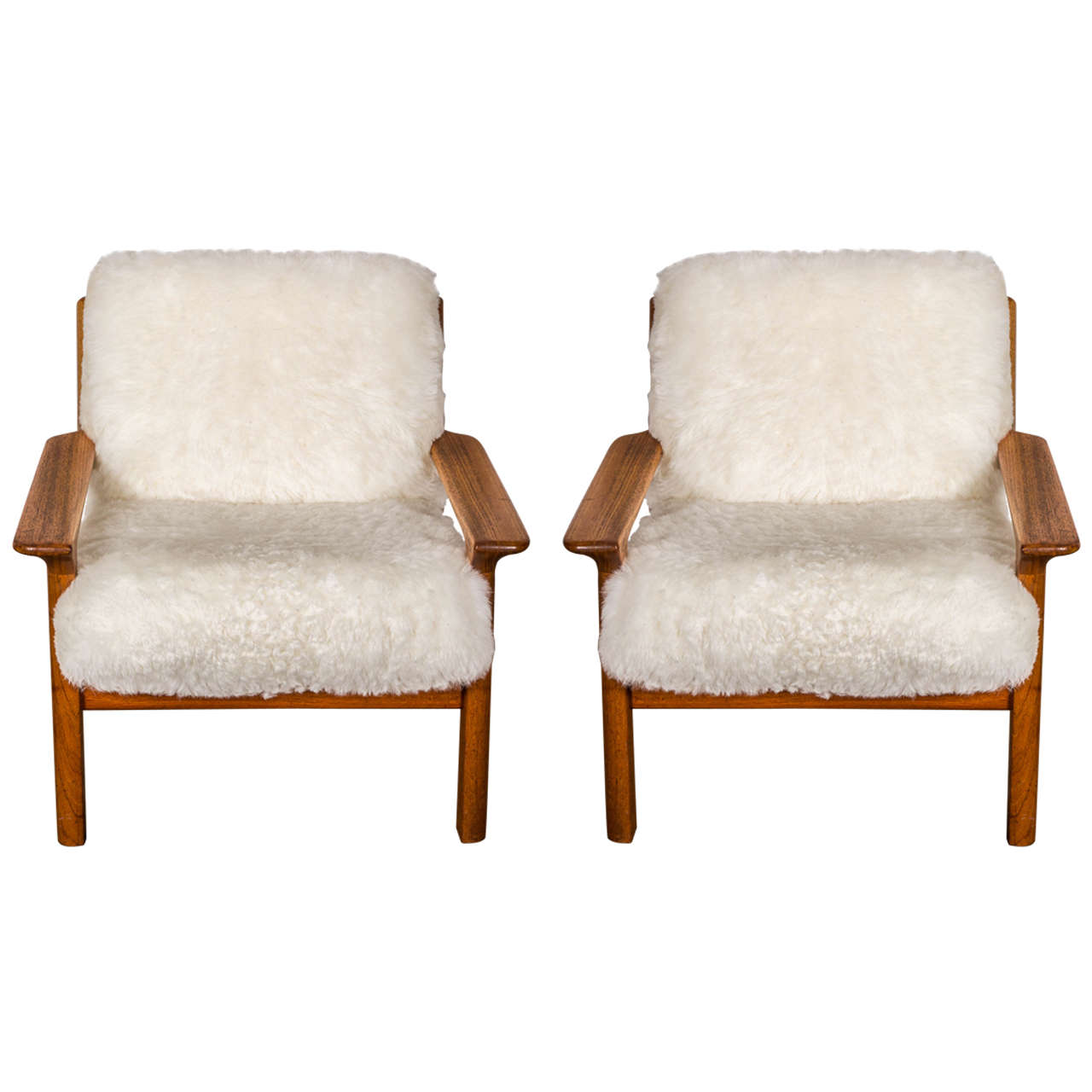 Pair of Sheepskin Covered Lounge Chairs by Glostrup