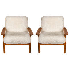 Pair of Sheepskin Covered Lounge Chairs by Glostrup