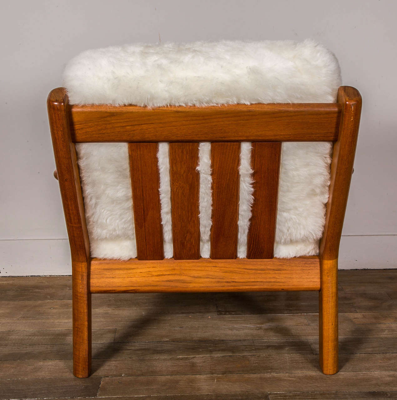 Danish Pair of Sheepskin Covered Lounge Chairs by Glostrup