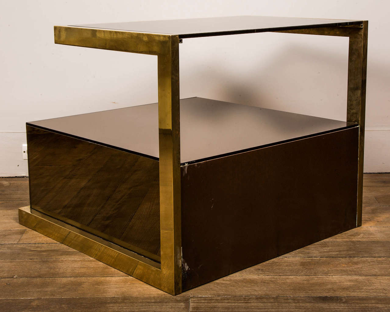 Pair of Bronze and Mirrored Nightstands by Michel Pigneres, 1970 2