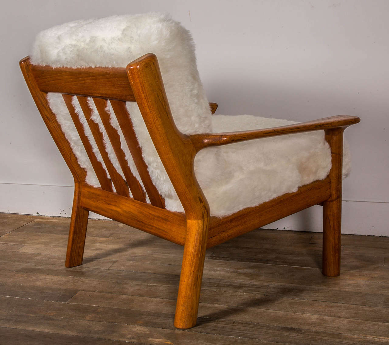 Pair of Sheepskin Covered Lounge Chairs by Glostrup at 1stDibs