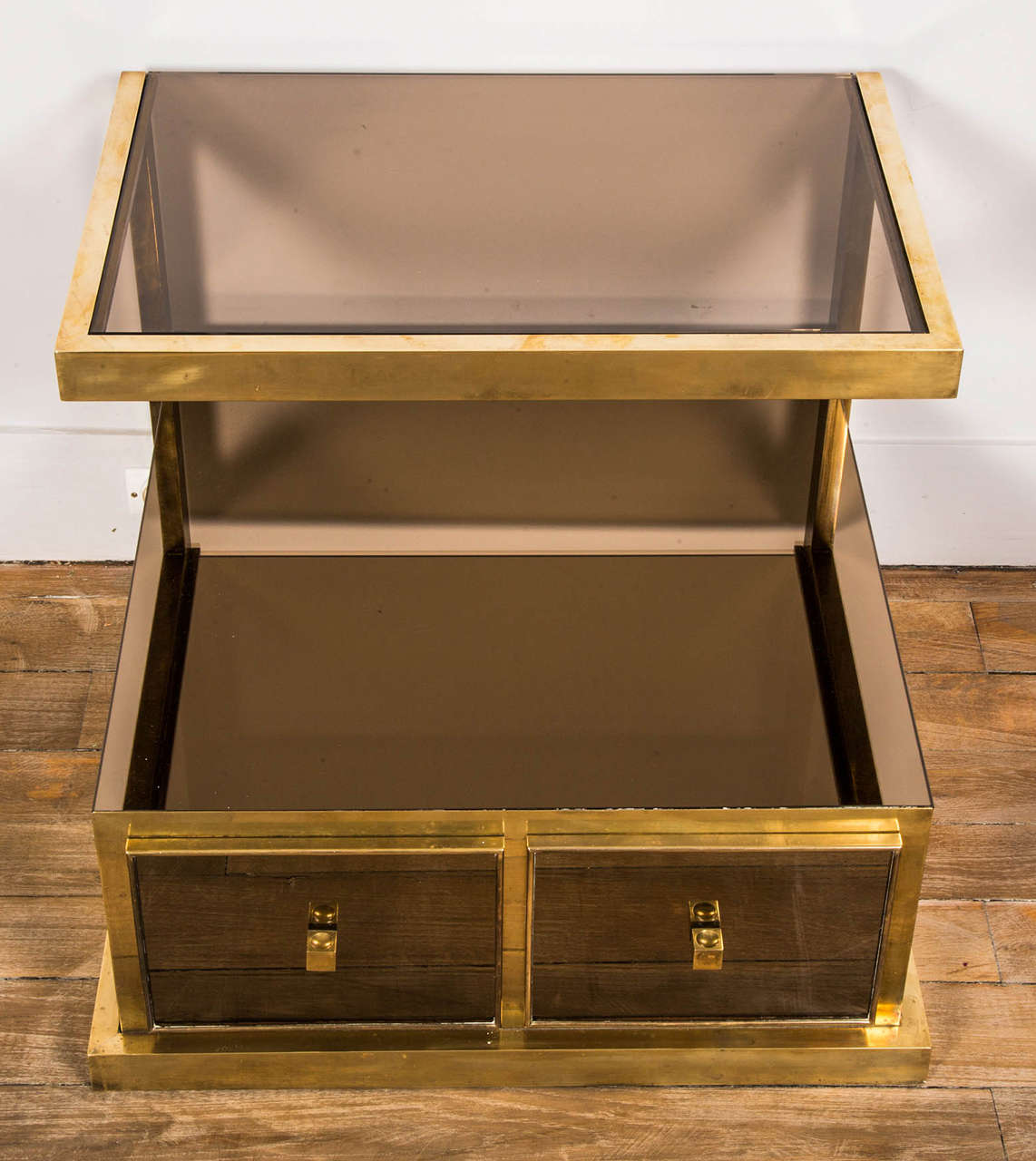 Pair of Bronze and Mirrored Nightstands by Michel Pigneres, 1970 at 1stDibs