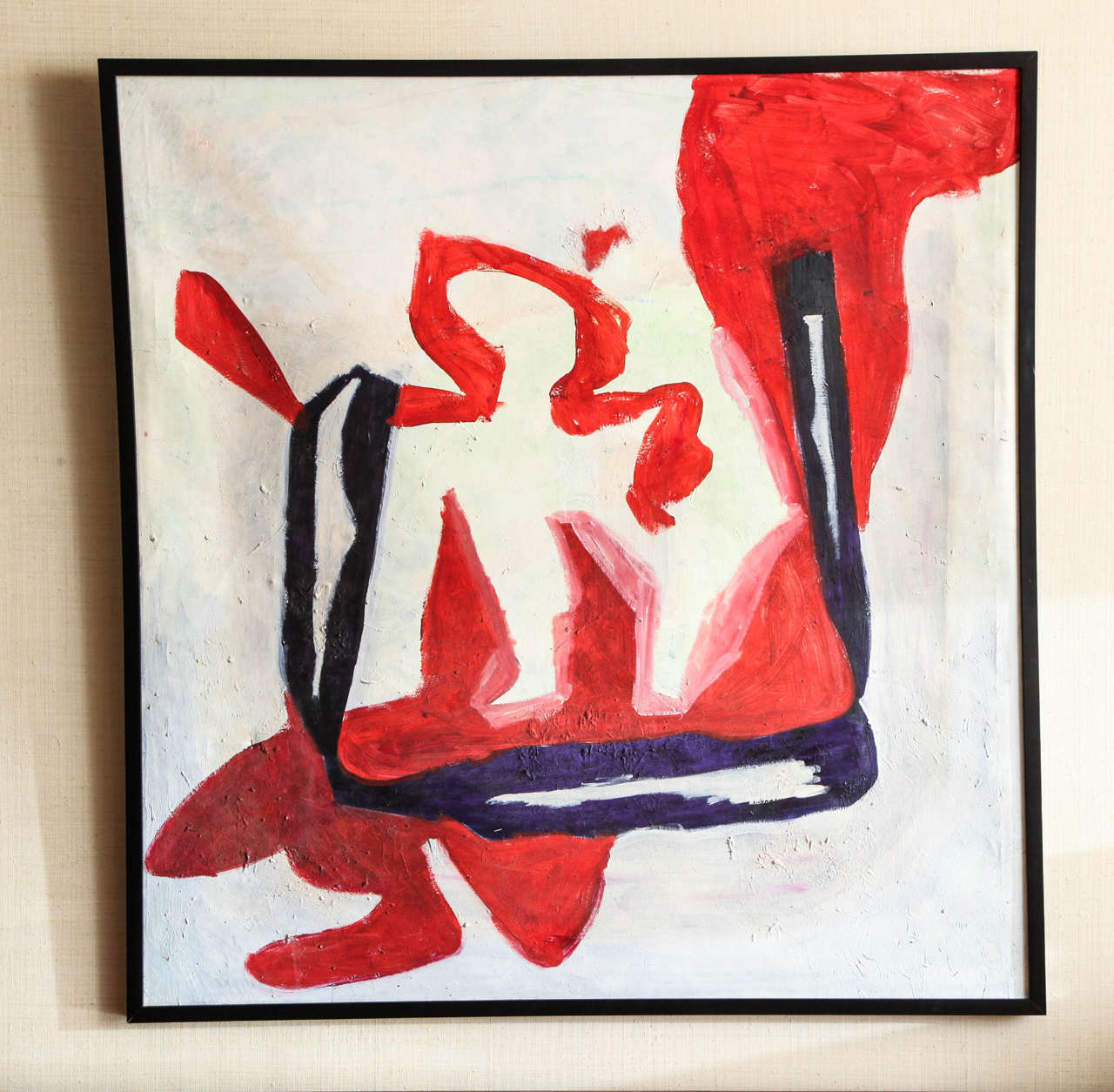 Original abstract art on canvas by Belgium artist, Guy Scohy, circa 1960.