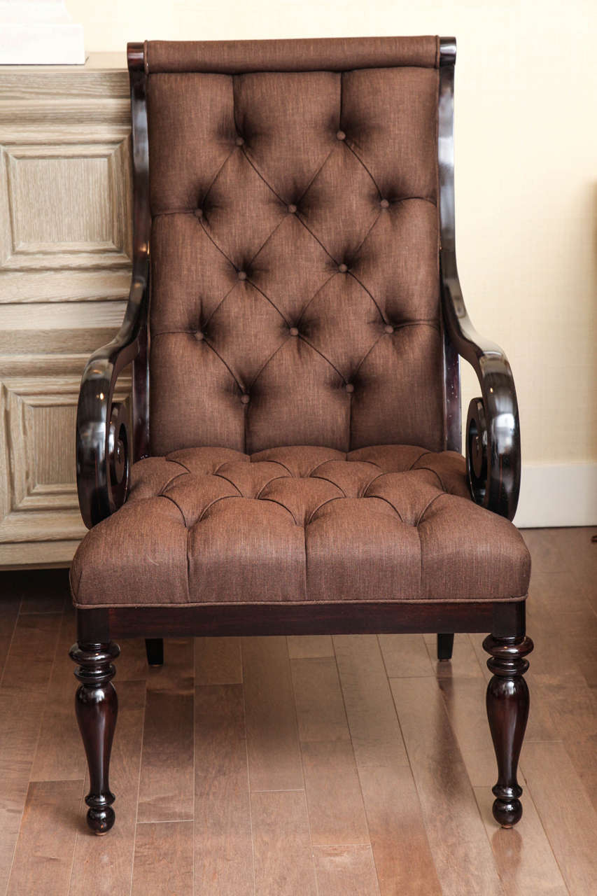 Ebonized Lounge Chair With Scroll Arm  c. 1940