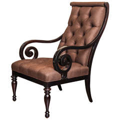 Ebonized Lounge Chair With Scroll Arm  c. 1940