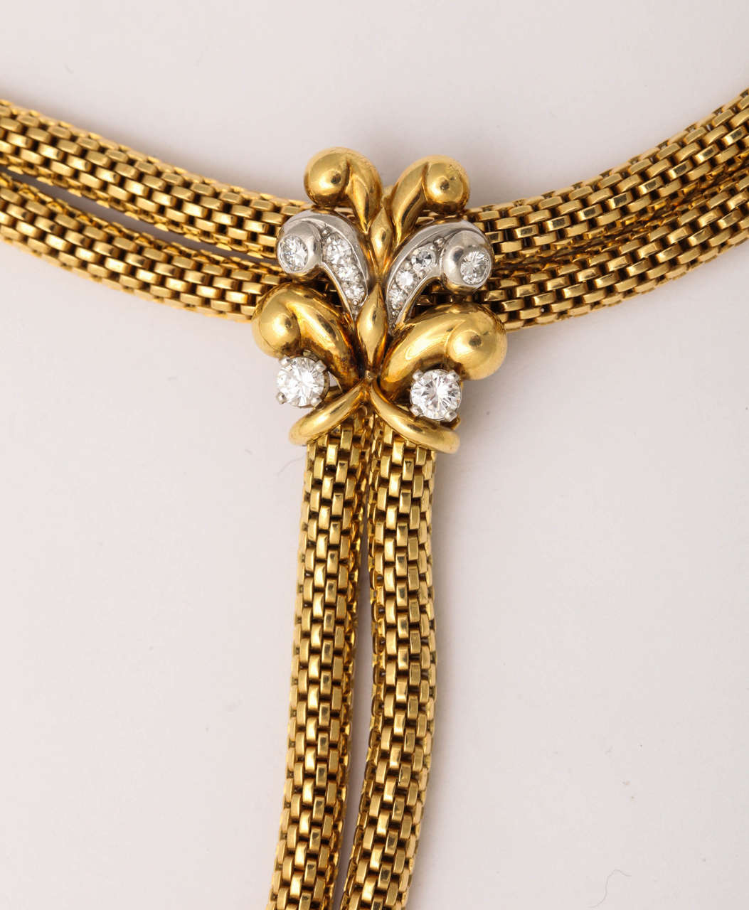 Italian Retro Woven 18-Karat Gold Double Rope Necklace with Diamond Clip and Fringe