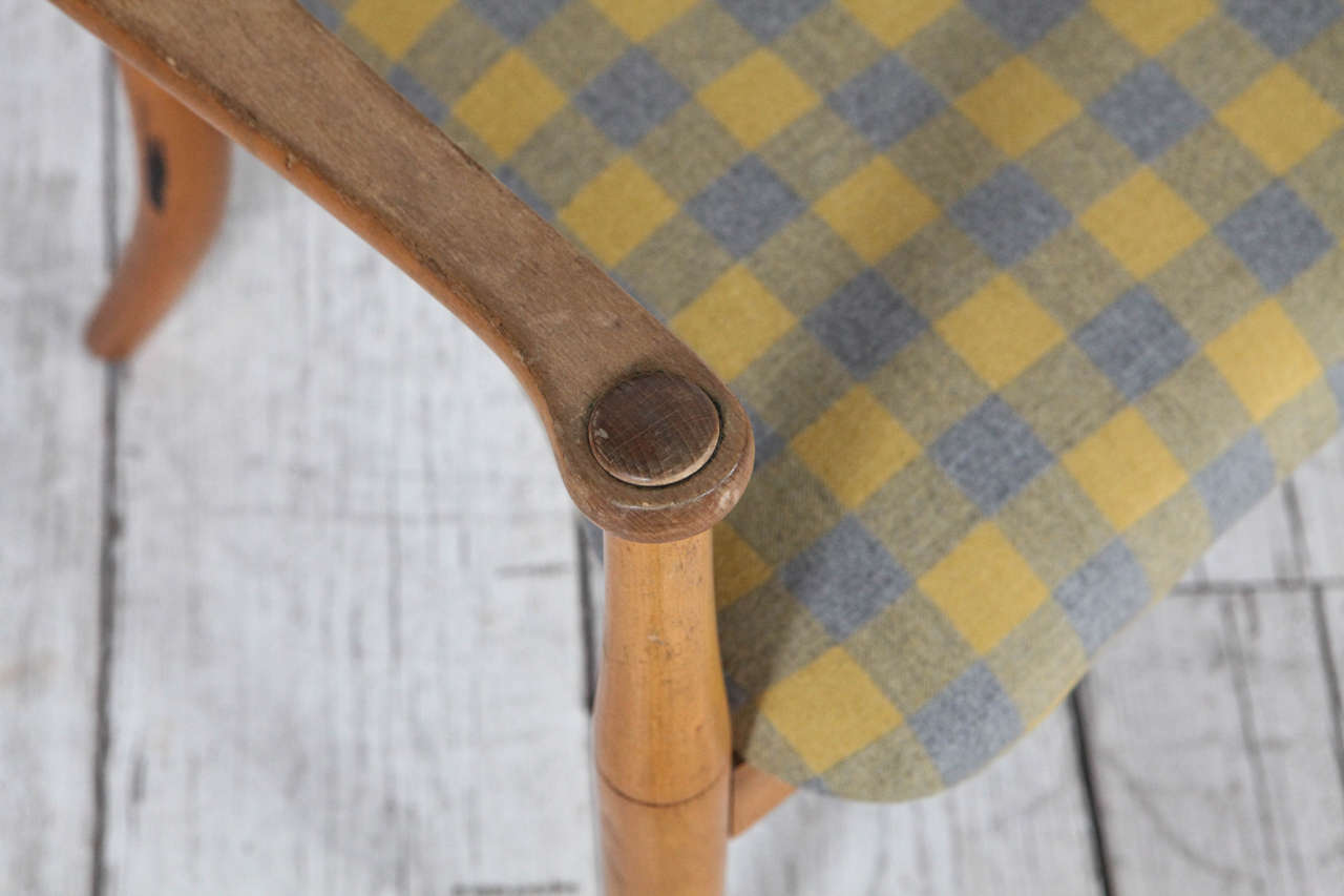 Peter Hvidt Bentwood Dining Chair in Yellow and Grey Check Fabric 1