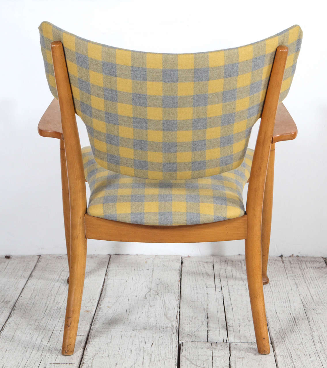 Peter Hvidt Bentwood Dining Chair in Yellow and Grey Check Fabric 4