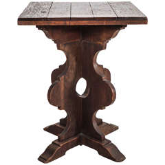 Carved Dark Stained Wood Pedestal Side Table