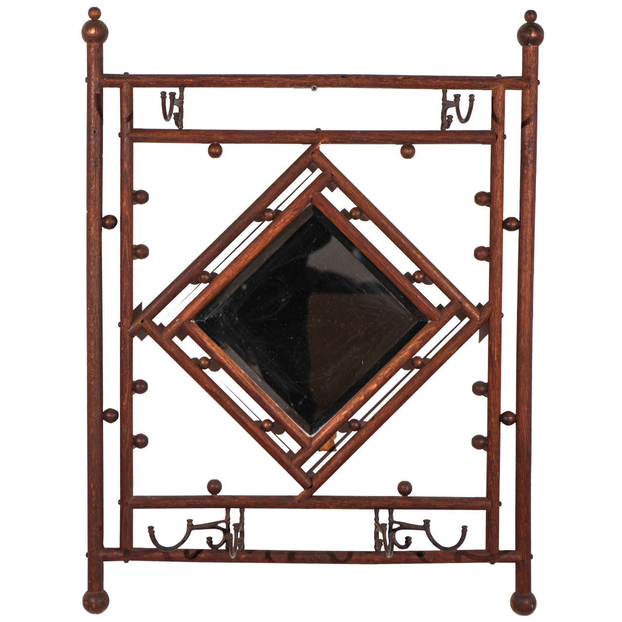 Vintage Wall Mount Coat Rack with Center Mirror