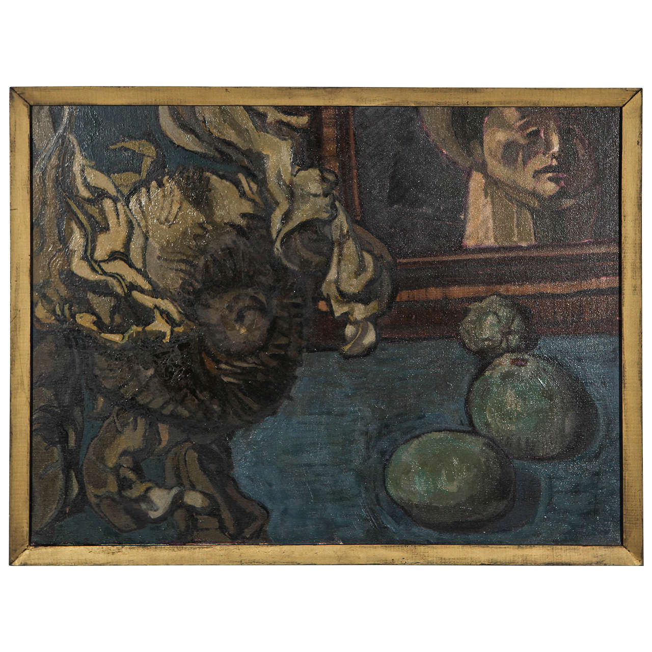 Oil Painting of Still Life in Dark Blue and Natural Hues