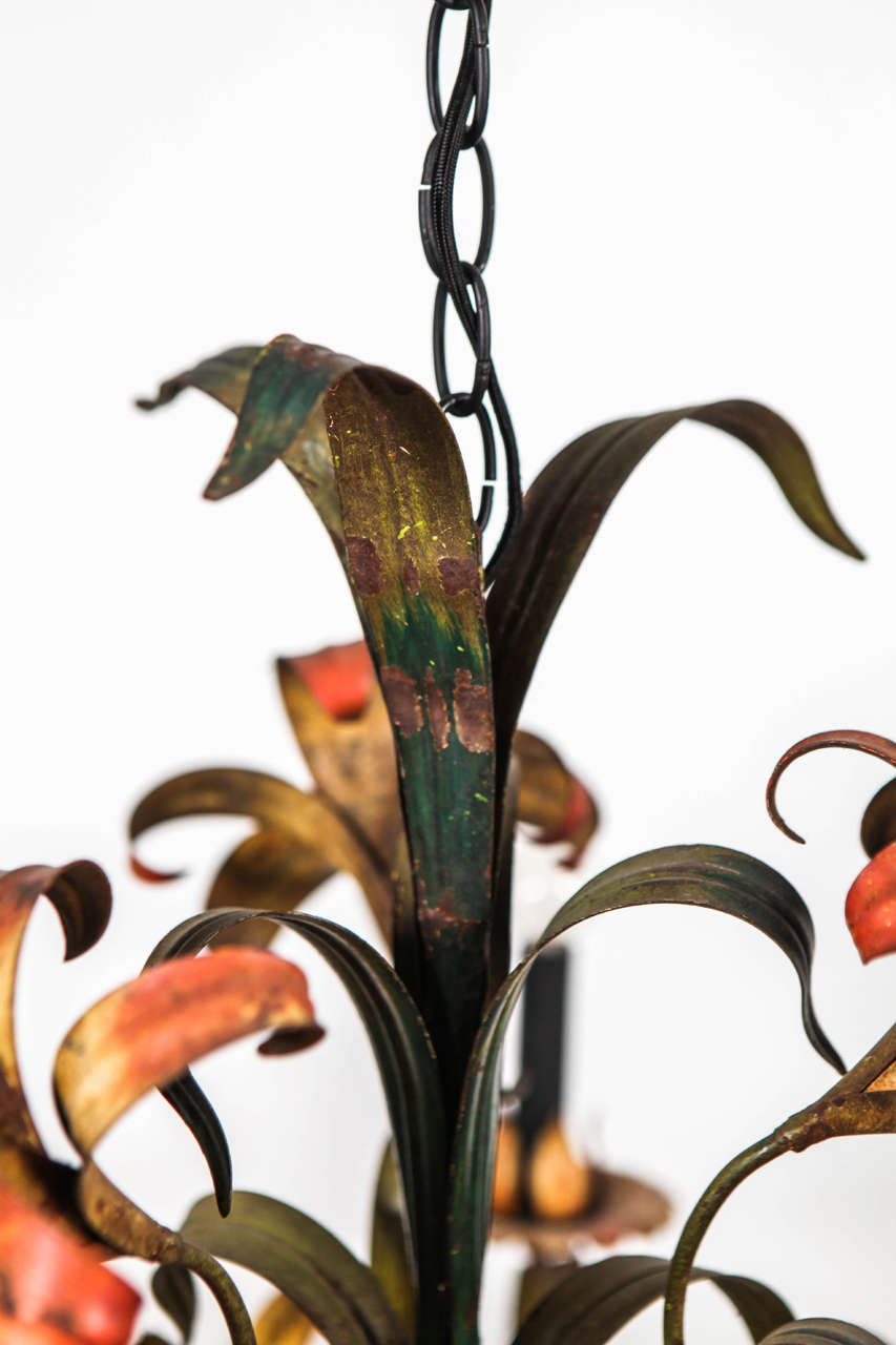 Italian Metal Floral Five-Arm Chandelier In Good Condition In Los Angeles, CA