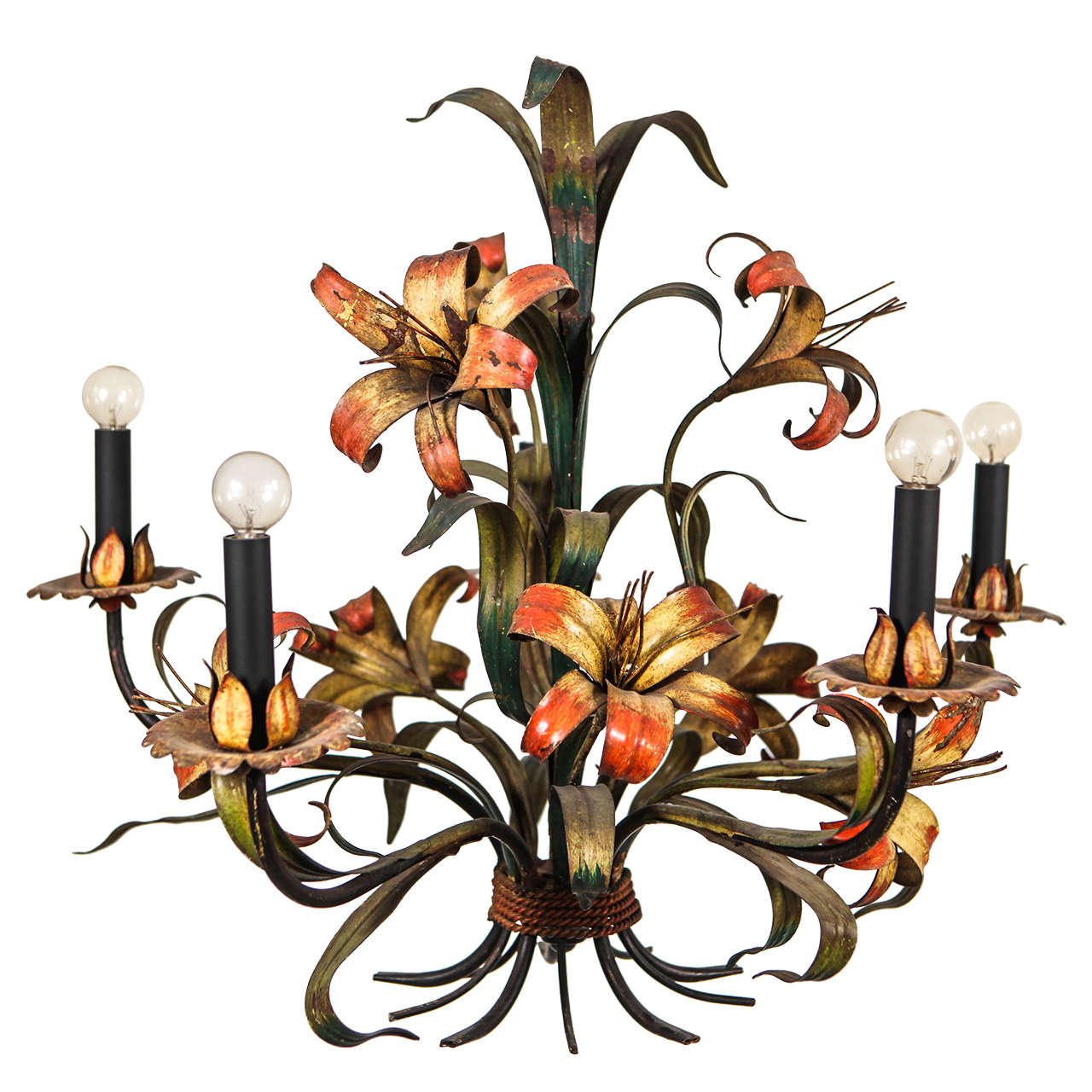 Italian Metal Floral Five-Arm Chandelier