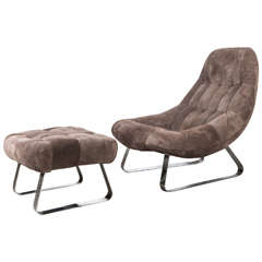 Grey Brown Suede Scoop Earth Chair and Ottoman by Percival Lafer