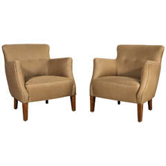 Pair of Vintage Danish Club Chairs in Beige Linen