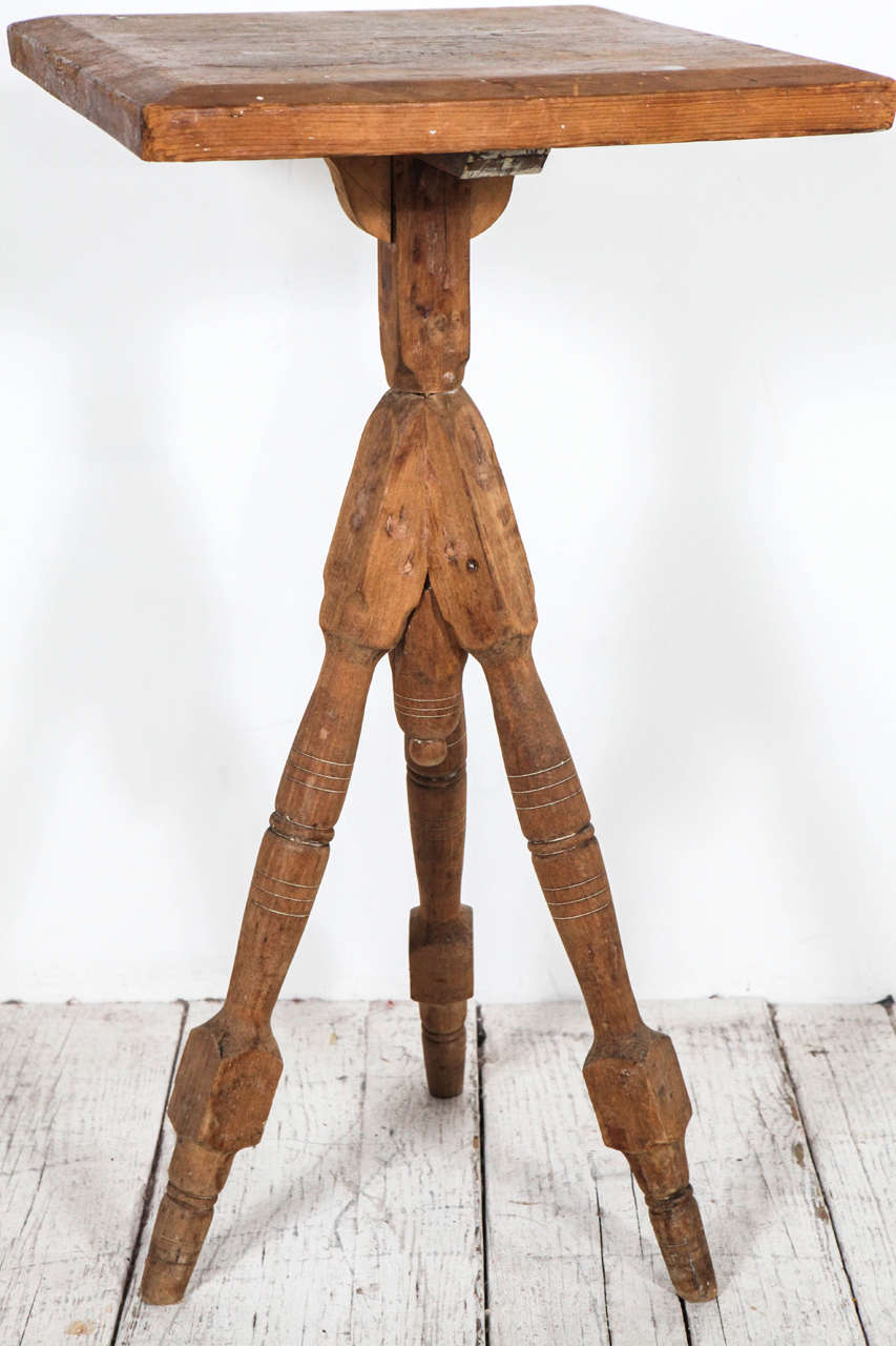 Rustic Vintage Wood Tripod Spindle-Leg Side Table