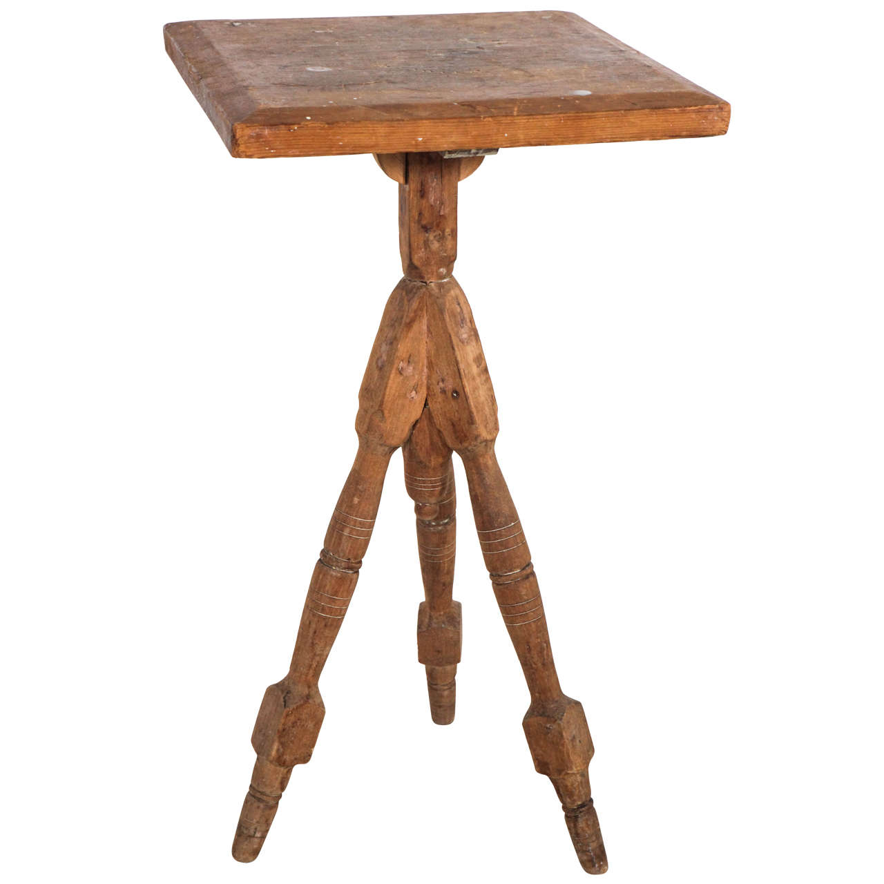 Vintage Wood Tripod Spindle-Leg Side Table