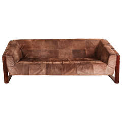 Rosewood and Suede Sofa by Percival Lafer