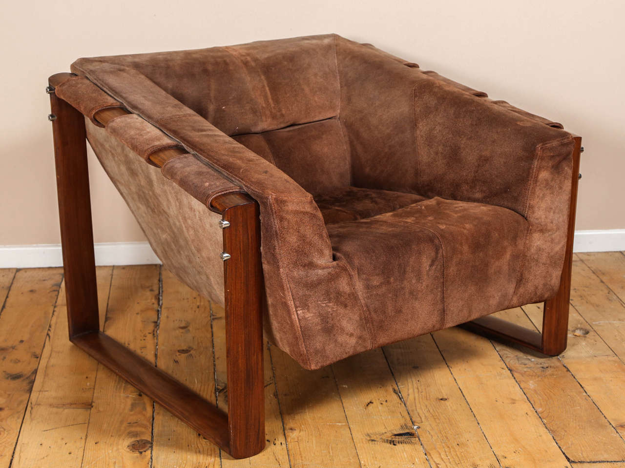 Rosewood and Suede Lounge Chair and Ottoman by Percival Lafer In Excellent Condition In Los Angeles, CA
