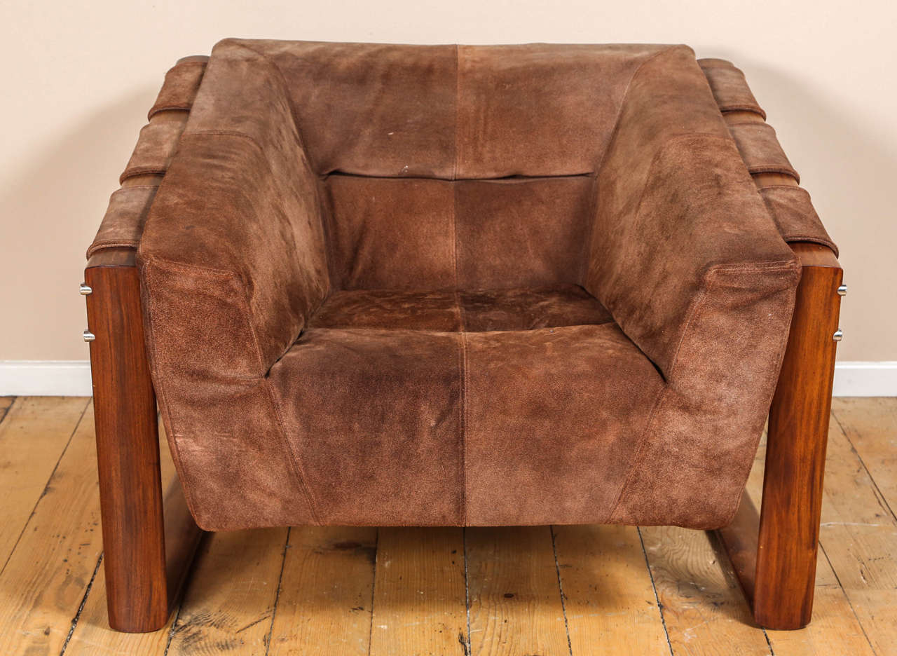 Rosewood and Suede Lounge Chair and Ottoman by Percival Lafer 1