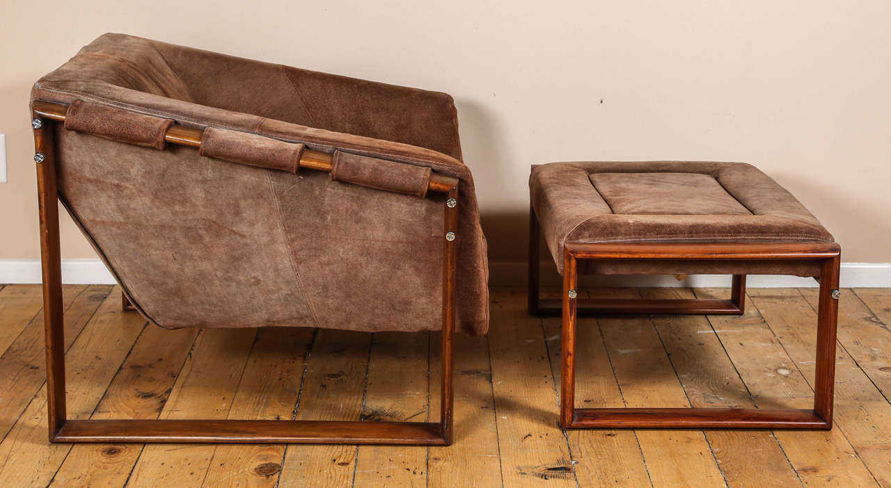 Rosewood and Suede Lounge Chair and Ottoman by Percival Lafer 4