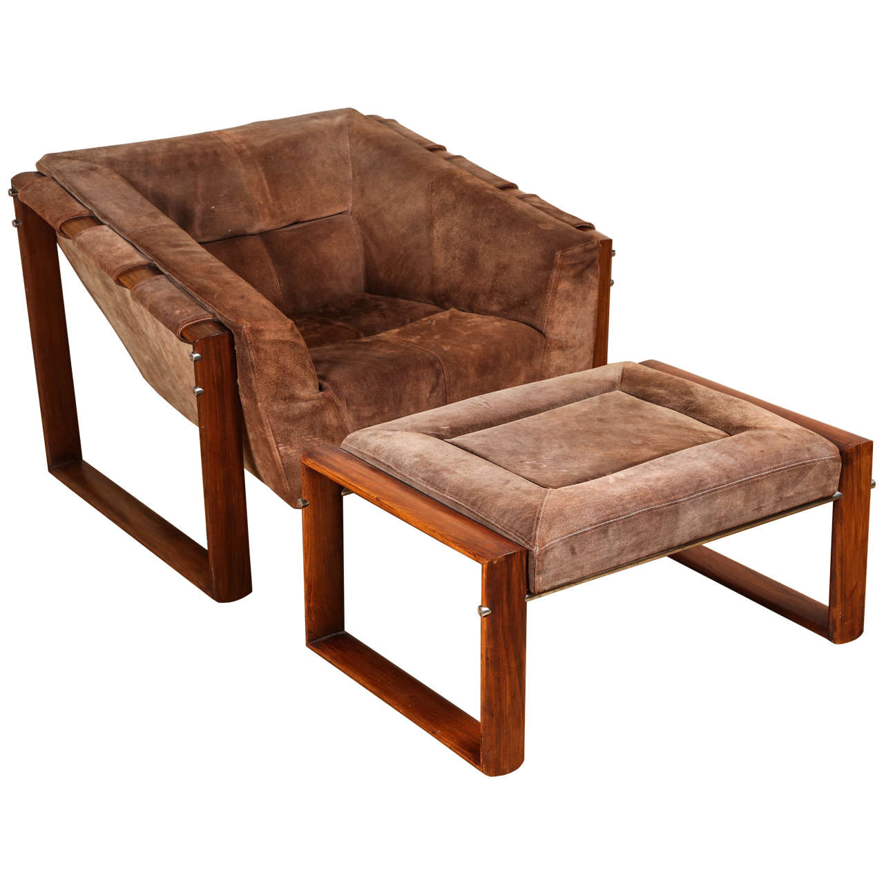Rosewood and Suede Lounge Chair and Ottoman by Percival Lafer