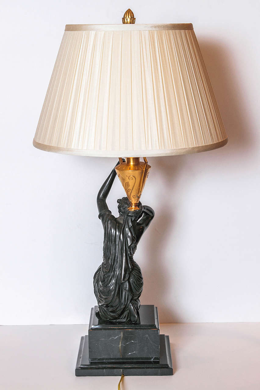 Neoclassical 19th Century Classical Continental Bronze Kneeling Females made into Lamps For Sale