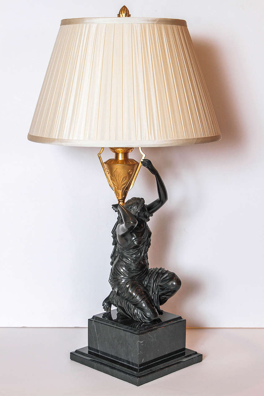 19th Century Classical Continental Bronze Kneeling Females made into Lamps For Sale 4