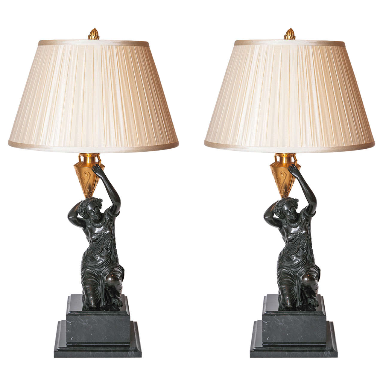 19th Century Classical Continental Bronze Kneeling Females made into Lamps